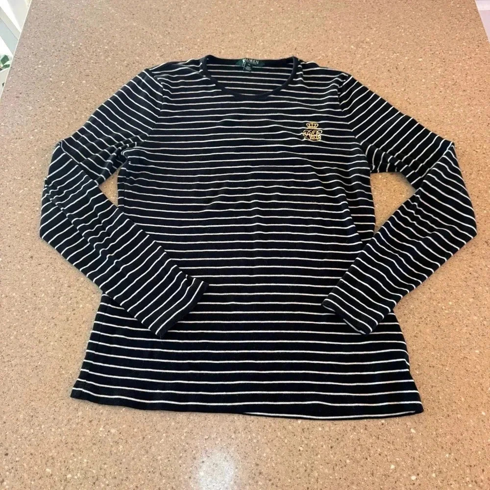 Lauren Ralph Lauren Long Sleeves Black And White stripe 100% Cotton  XL
